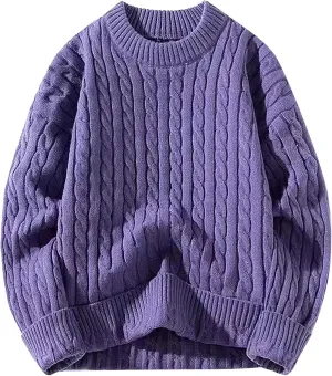Cable Knit Vintage Chunky Sweater for Men Loose Casual Knitted Sweater Unisex Woven Crewneck Knitted Top