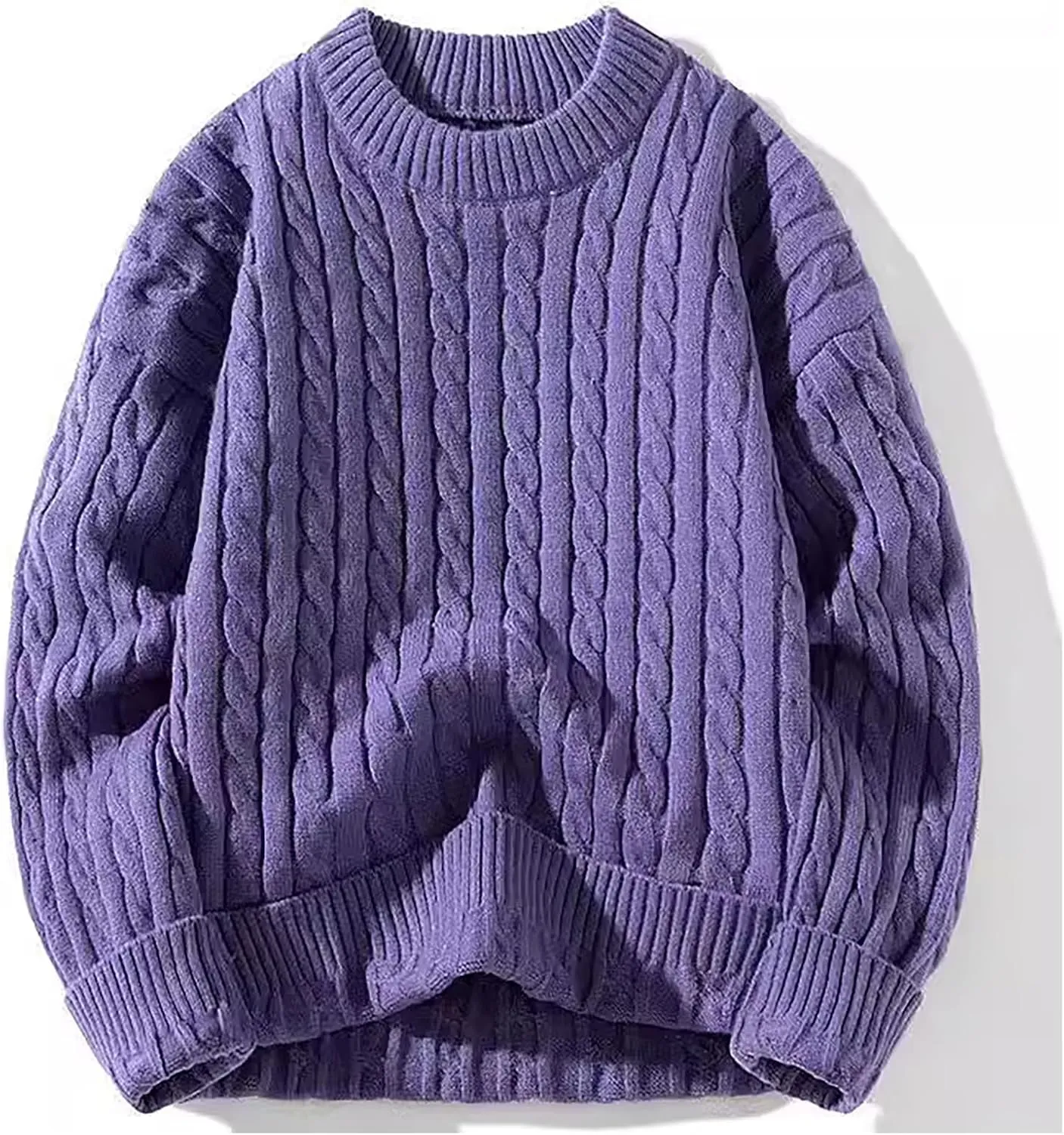Cable Knit Vintage Chunky Sweater for Men Loose Casual Knitted Sweater Unisex Woven Crewneck Knitted Top