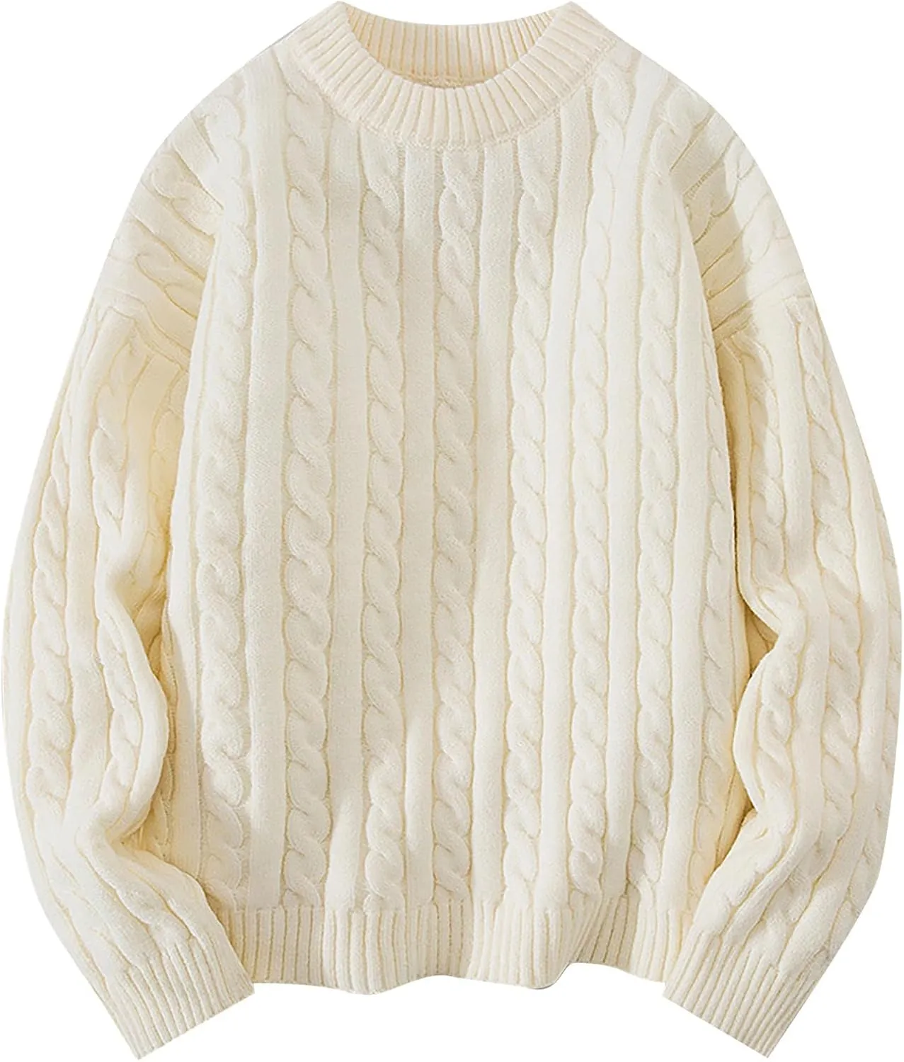 Cable Knit Vintage Chunky Sweater for Men Loose Casual Knitted Sweater Unisex Woven Crewneck Knitted Top