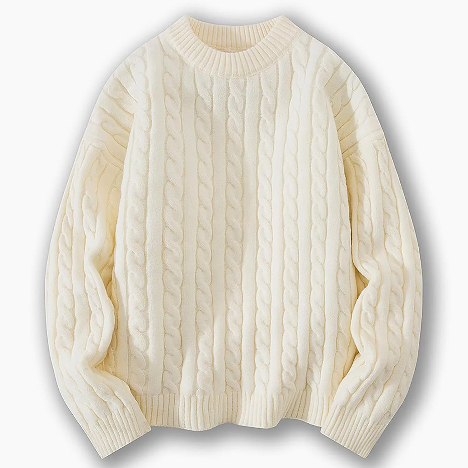 Cable Knit Vintage Chunky Sweater for Men Loose Casual Knitted Sweater Unisex Woven Crewneck Knitted Top