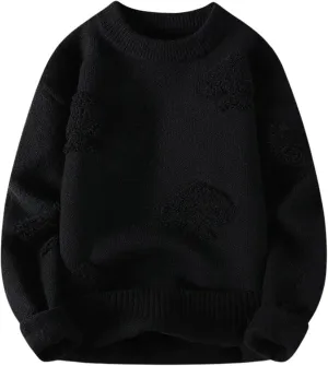 Cable Knit Vintage Chunky Sweater for Men Loose Casual Knitted Sweater Unisex Woven Crewneck Knitted Top