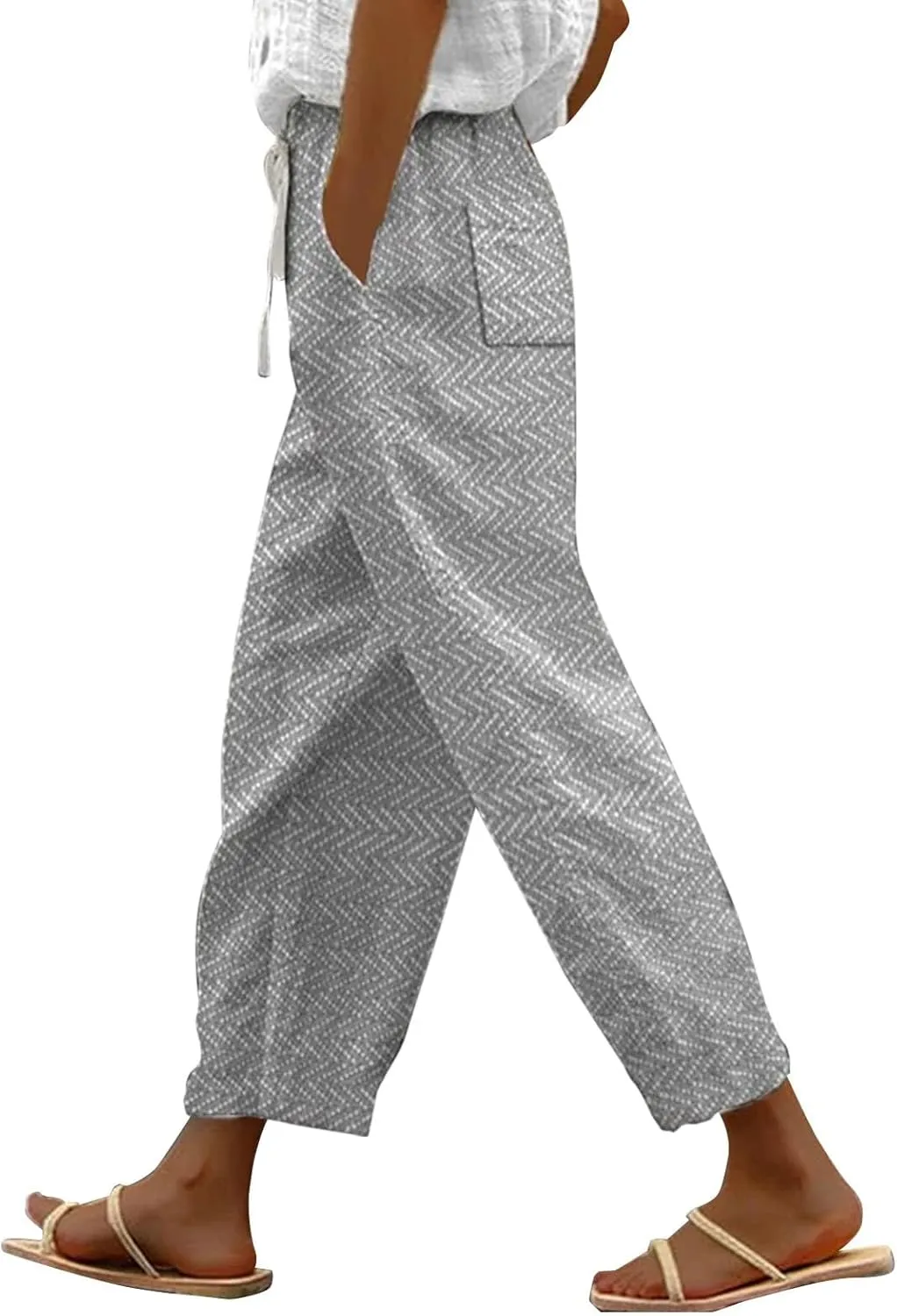 Capri Linen Pants for Women Drawstring Capri Pants with Pockets Wide Leg Cropped Pants for Women Womens Linen Pants