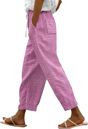Capri Linen Pants for Women Drawstring Capri Pants with Pockets Wide Leg Cropped Pants for Women Womens Linen Pants