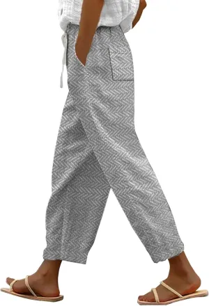 Capri Linen Pants for Women Drawstring Capri Pants with Pockets Wide Leg Cropped Pants for Women Womens Linen Pants