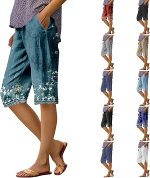 Capri Pants for Women Bermuda Shorts High Waisted Wide Leg Cropped Linen Pants Casual Palazzo Pant with Pockets