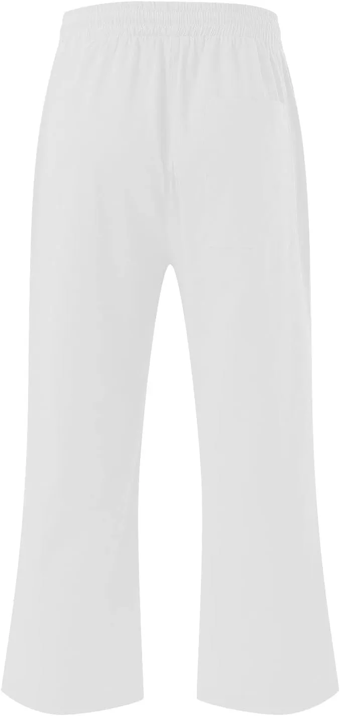 Capri Pants for Women Cotton Linen Casual Summer Wide Leg Loose Drawstring Elastic Waist Cropped Beach Vacation Clothes