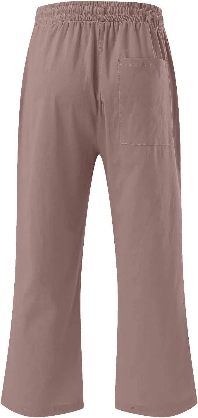 Capris Pants for Women Cotton Linen Casual Summer 2025 Drawstring Elastic Waist Straight Cropped Trouser with Pockets