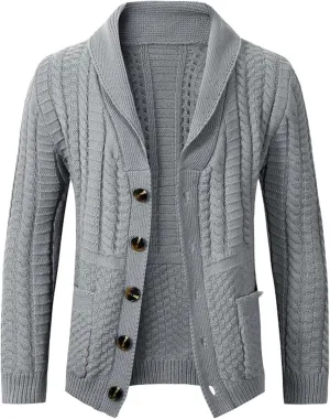 Cardigan Sweaters for Men Button Down Cardigan Jacket Shawl Collar Sweater Plus Size Knit Cardigan Vintage Sweaters