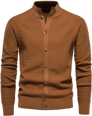 Cardigan Sweaters for Men Button Down Open Front Cardigan Stand Collar Sweater Vintage Cable Knit Sweater