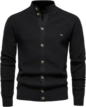 Cardigan Sweaters for Men Button Down Open Front Cardigan Stand Collar Sweater Vintage Cable Knit Sweater