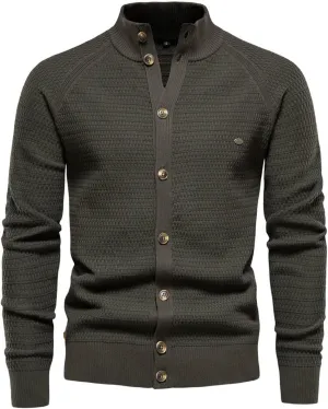 Cardigan Sweaters for Men Button Down Open Front Cardigan Stand Collar Sweater Vintage Cable Knit Sweater