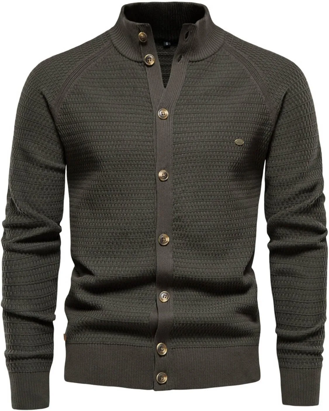 Cardigan Sweaters for Men Button Down Open Front Cardigan Stand Collar Sweater Vintage Cable Knit Sweater
