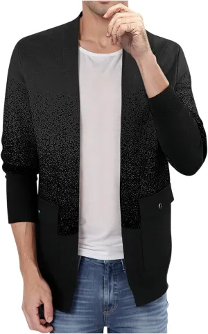 Cardigan Sweaters for Men Ribbed Knit Sweater Button Down Open Front Cardigan Casual Outwear V Neck Jacket with Pockets