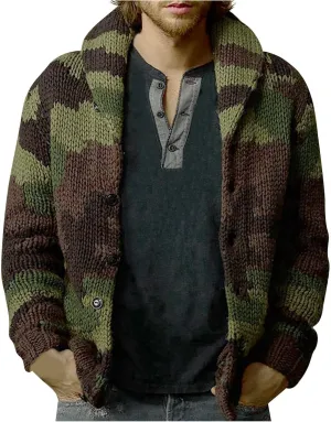 Cardigan Sweaters for Men Striped Cardigan Sweaters Big and Tall Shawl Collar Knit Sweater Button Down Casual Sweater