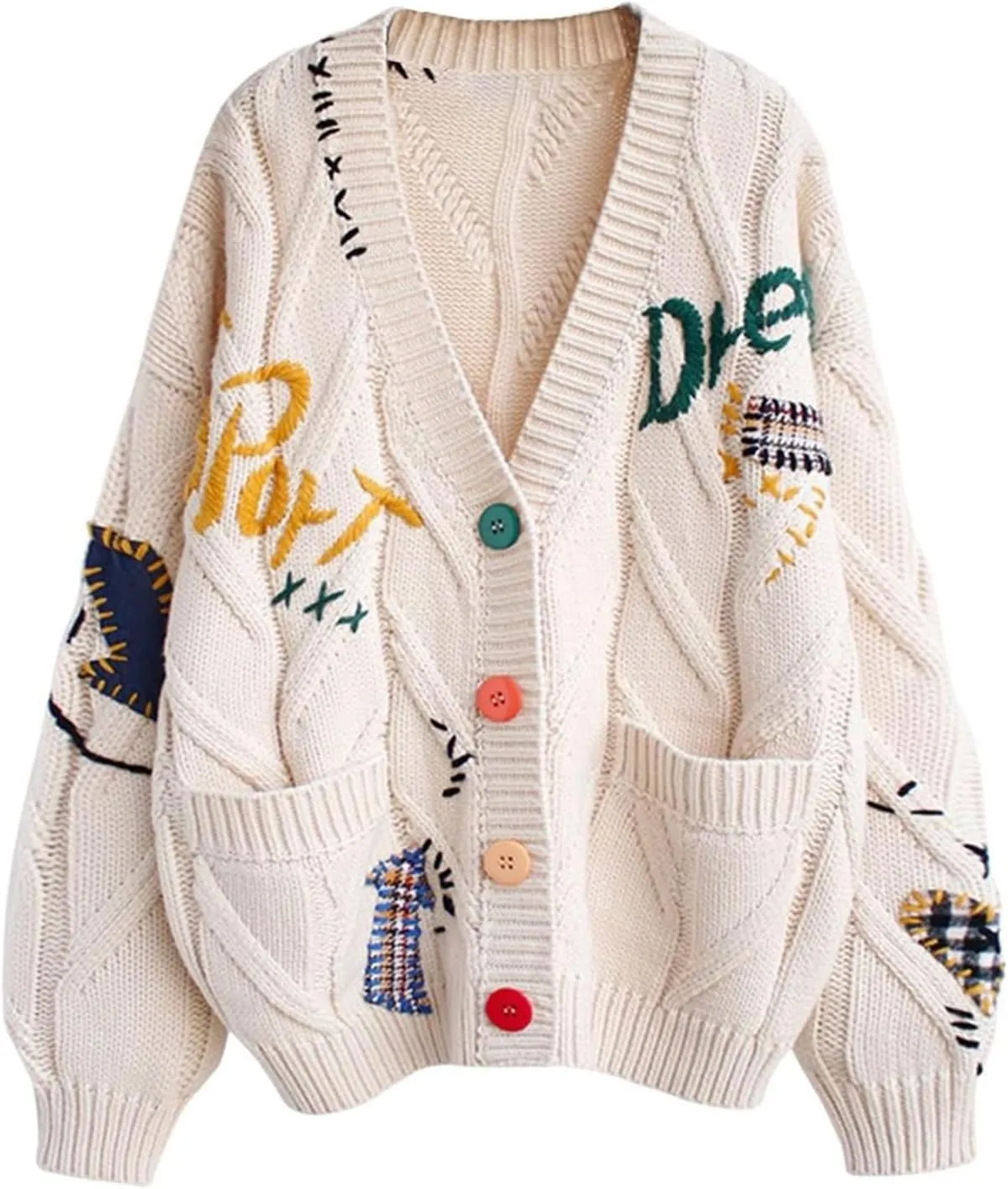 Cardigan Sweaters for Women Cable Knit Cardigan Oversized Button Up Sweaters V Neck Casual Winter Coats with Pockets