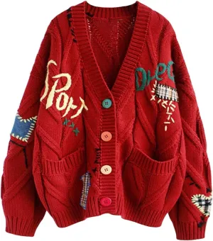 Cardigan Sweaters for Women Cable Knit Cardigan Oversized Button Up Sweaters V Neck Casual Winter Coats with Pockets