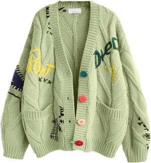 Cardigan Sweaters for Women Cable Knit Cardigan Oversized Button Up Sweaters V Neck Casual Winter Coats with Pockets