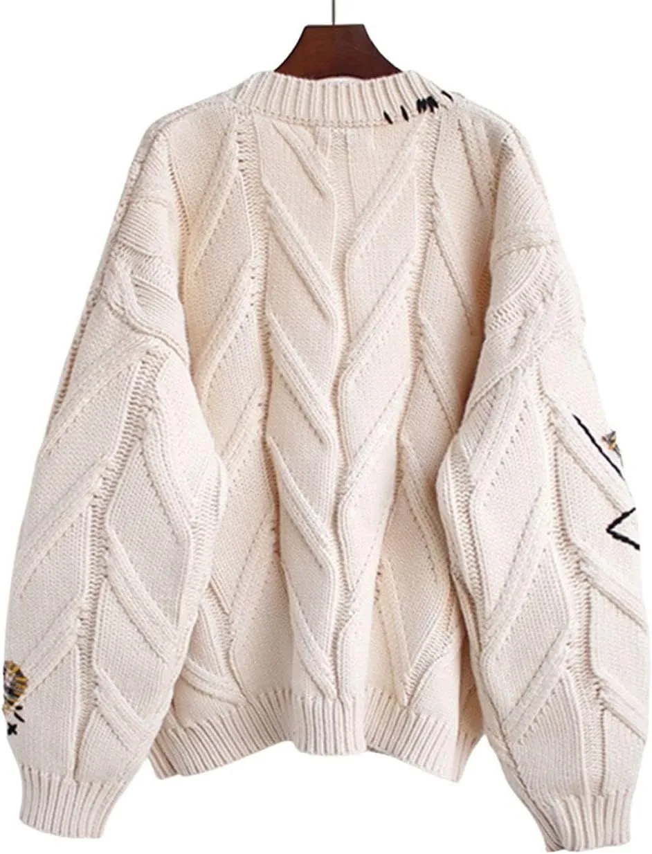 Cardigan Sweaters for Women Cable Knit Cardigan Oversized Button Up Sweaters V Neck Casual Winter Coats with Pockets