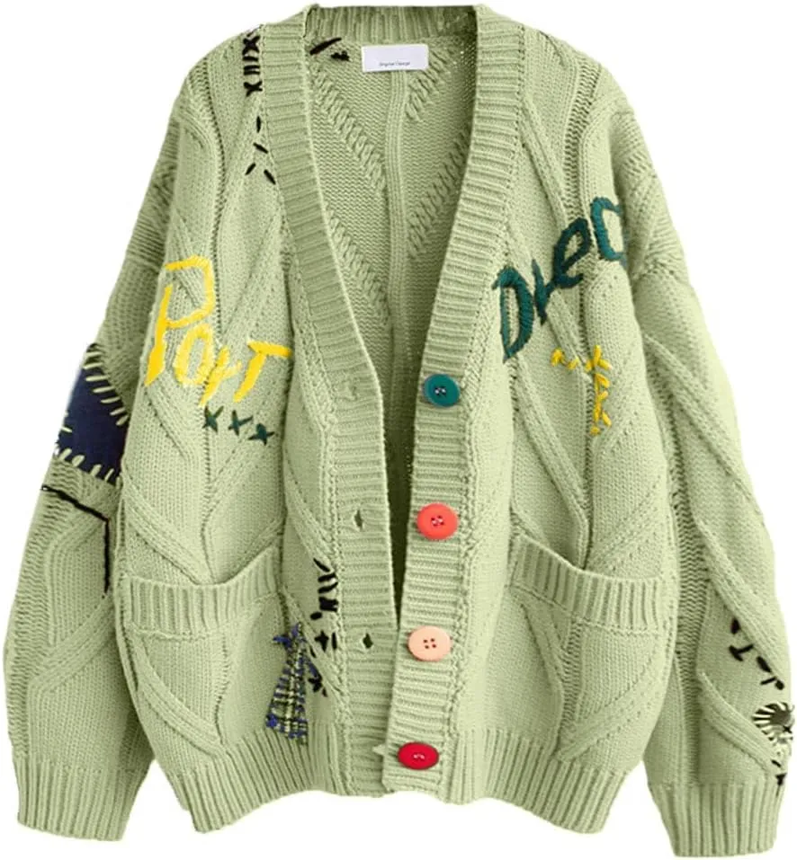 Cardigan Sweaters for Women Cable Knit Cardigan Oversized Button Up Sweaters V Neck Casual Winter Coats with Pockets