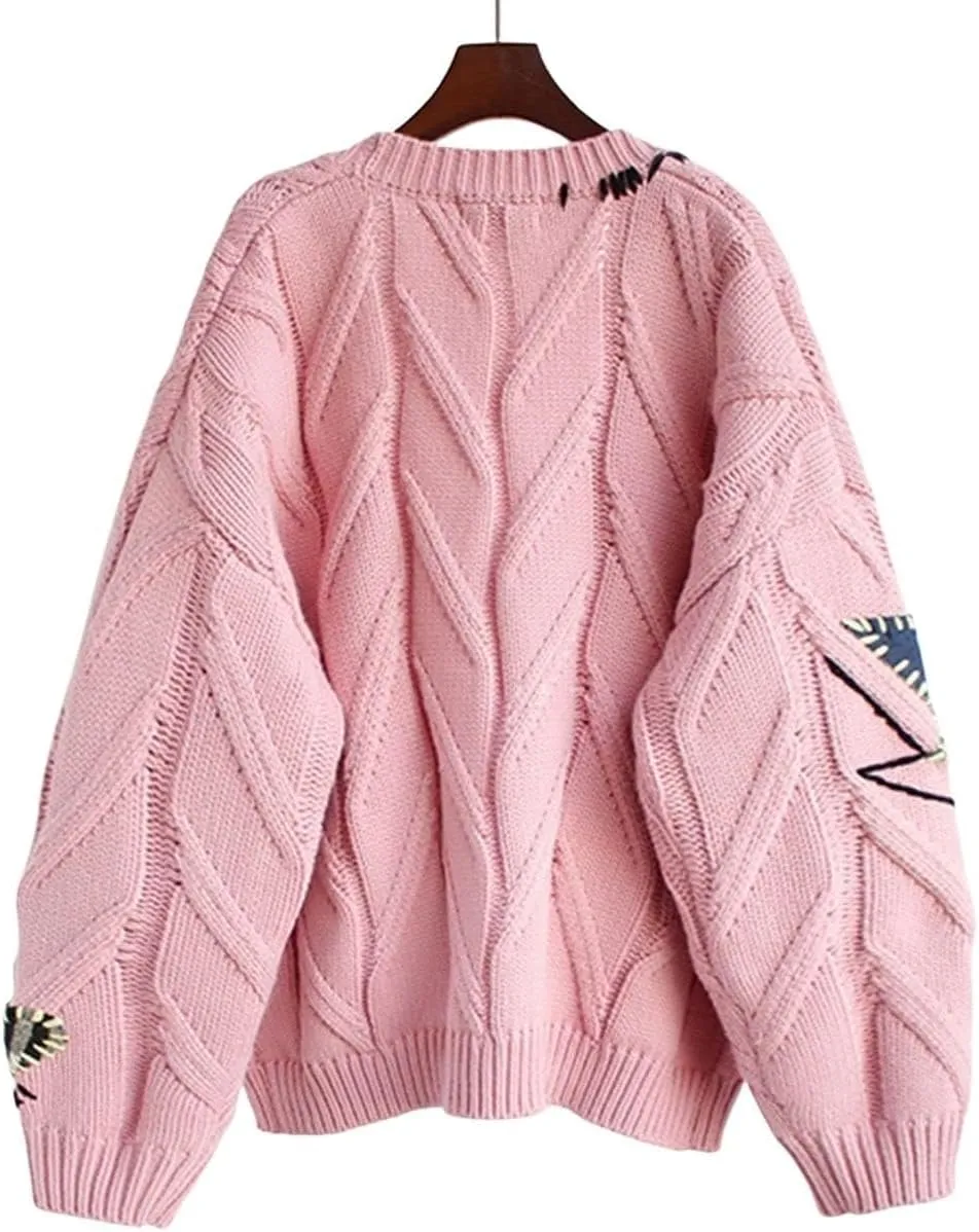 Cardigan Sweaters for Women Cable Knit Cardigan Oversized Button Up Sweaters V Neck Casual Winter Coats with Pockets
