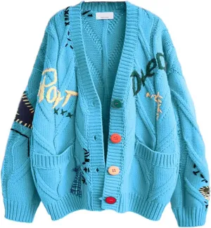 Cardigan Sweaters for Women Cable Knit Cardigan Oversized Button Up Sweaters V Neck Casual Winter Coats with Pockets