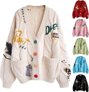 Cardigan Sweaters for Women Cable Knit Cardigan Oversized Button Up Sweaters V Neck Casual Winter Coats with Pockets