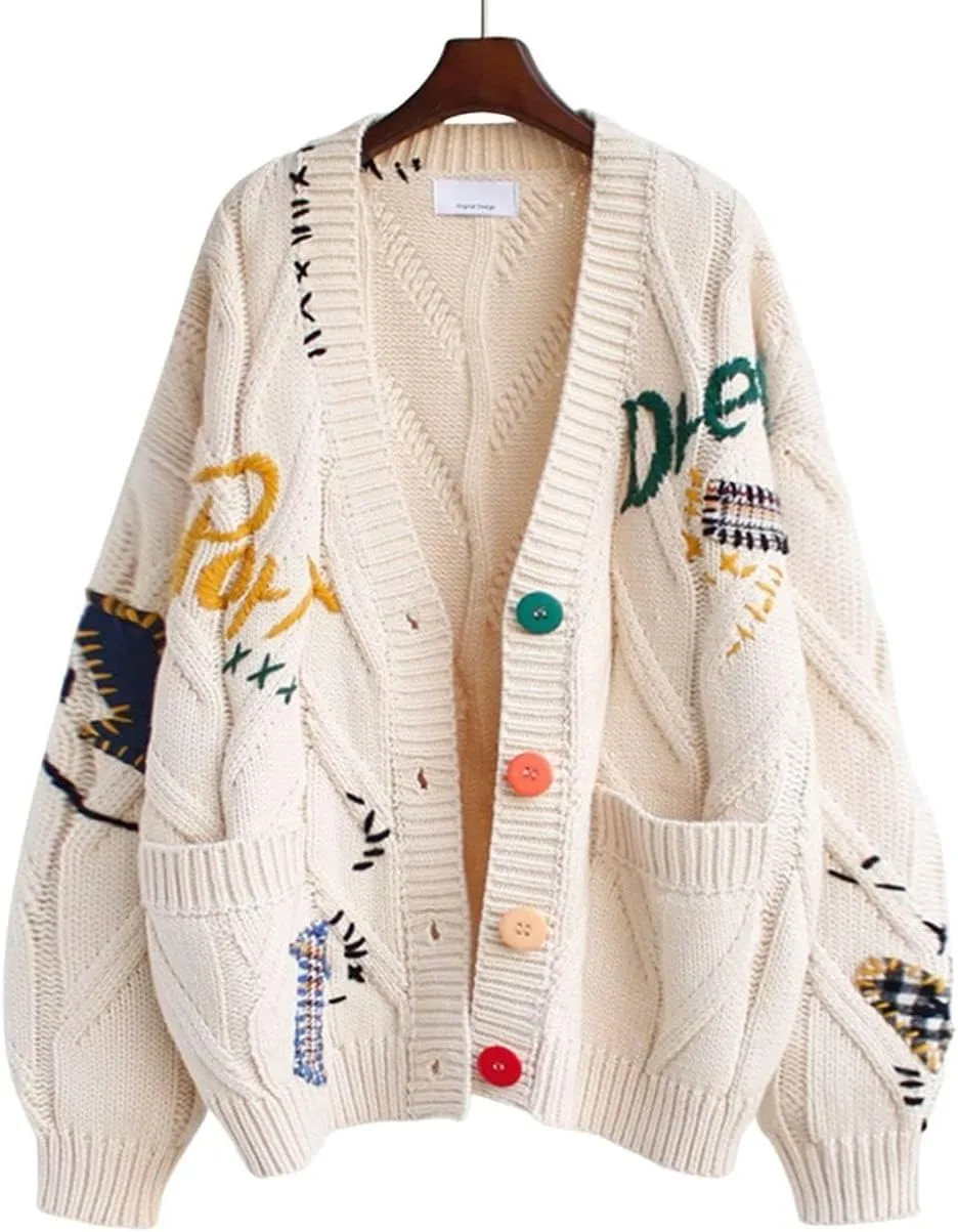 Cardigan Sweaters for Women Cable Knit Cardigan Oversized Button Up Sweaters V Neck Casual Winter Coats with Pockets