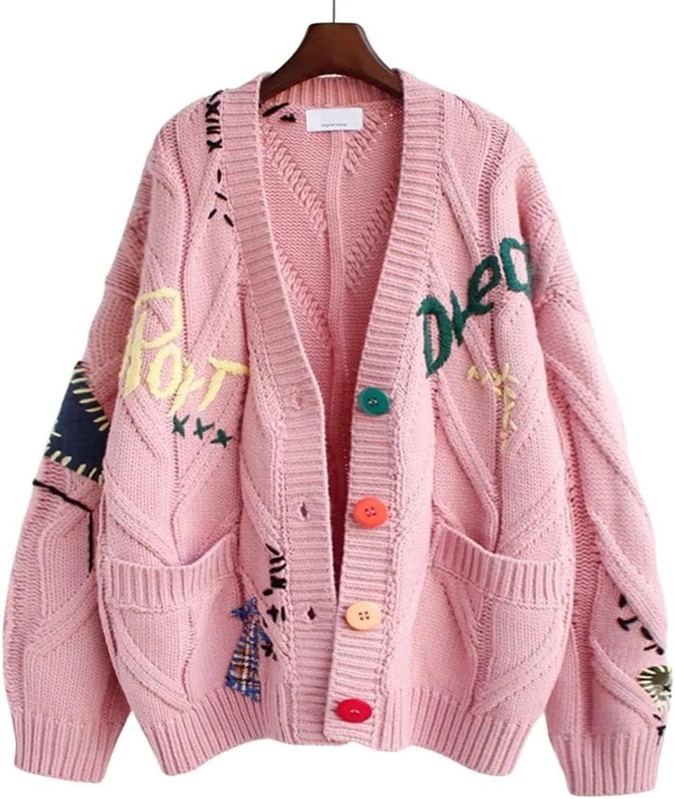 Cardigan Sweaters for Women Cable Knit Cardigan Oversized Button Up Sweaters V Neck Casual Winter Coats with Pockets