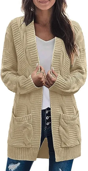 Cardigan Sweaters for Women Cable Knit Oversized Cardigans Aesthetic Open Front Chunky Cardigan Sweaters with Pockets