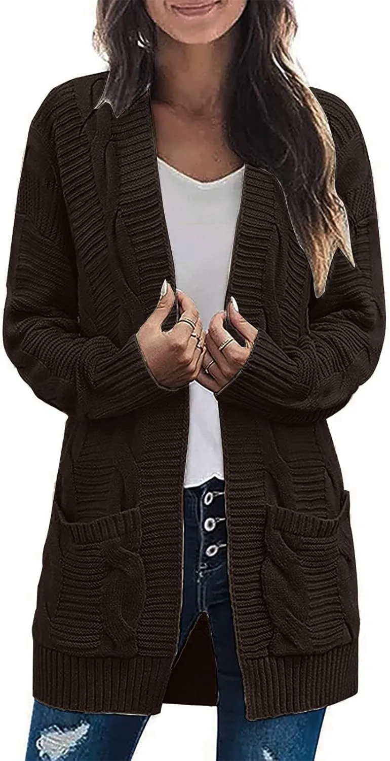 Cardigan Sweaters for Women Cable Knit Oversized Cardigans Aesthetic Open Front Chunky Cardigan Sweaters with Pockets