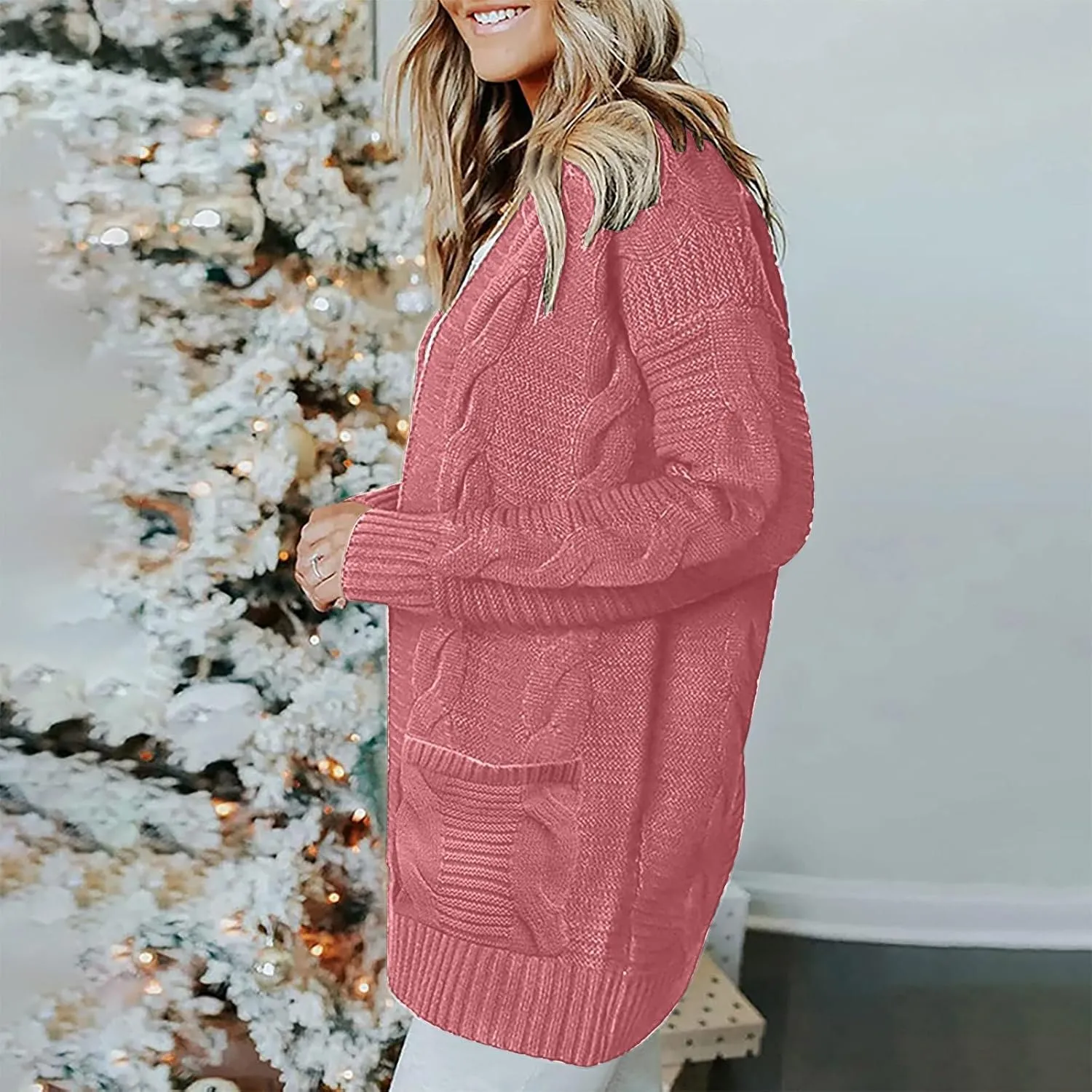 Cardigan Sweaters for Women Cable Knit Oversized Cardigans Aesthetic Open Front Chunky Cardigan Sweaters with Pockets