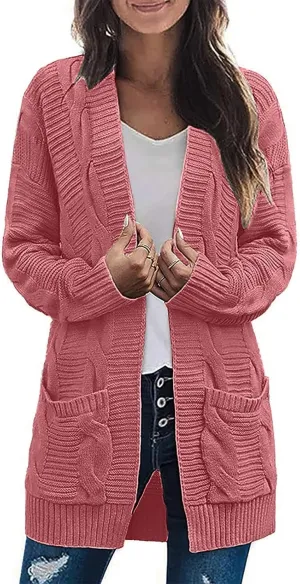 Cardigan Sweaters for Women Cable Knit Oversized Cardigans Aesthetic Open Front Chunky Cardigan Sweaters with Pockets