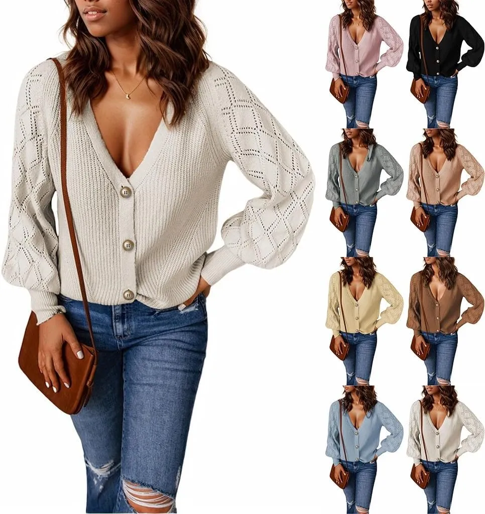 Cardigan Sweaters for Women Lightweight Cable Knit Sweater Open Front Cardigans V Neck Button Jackets Outfits Clothes