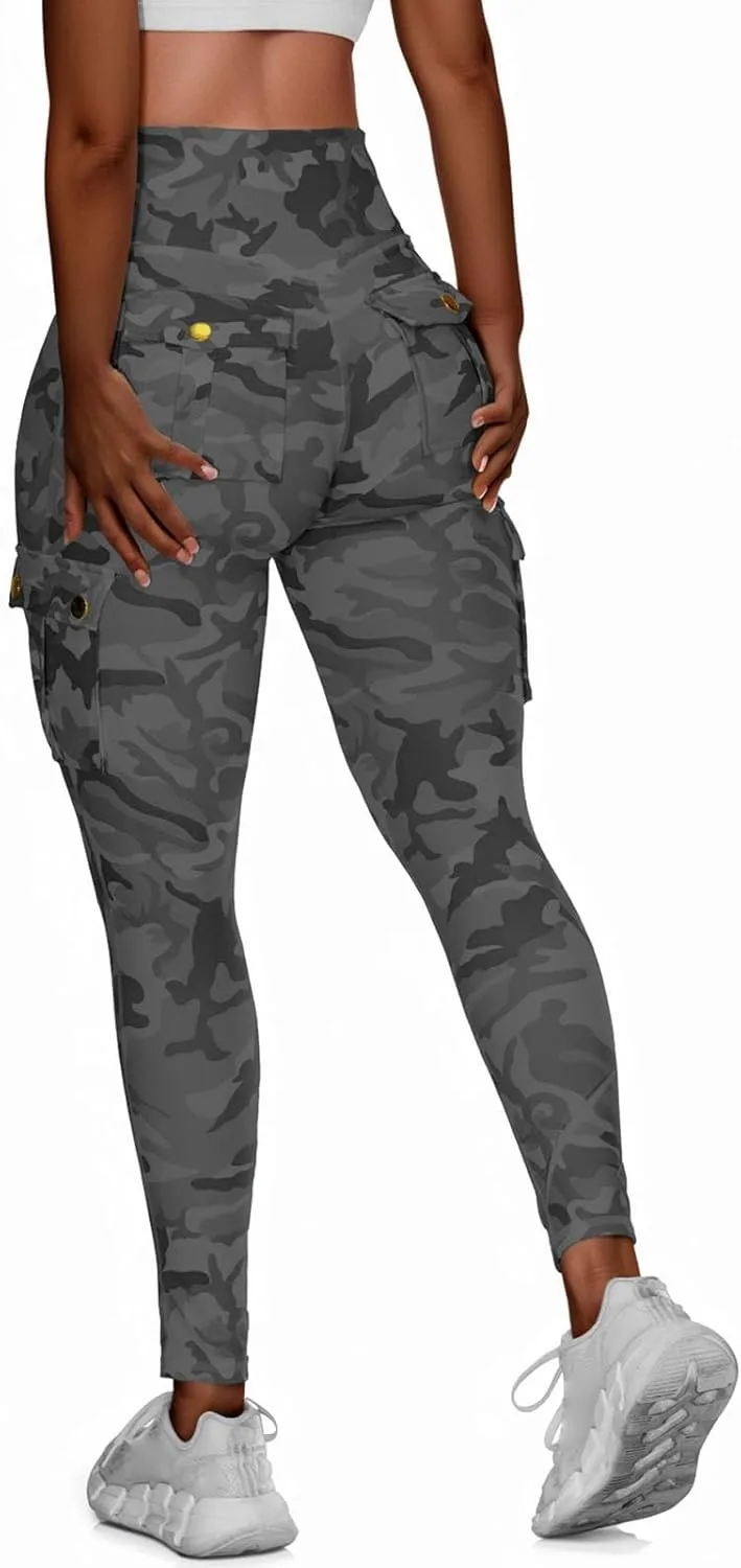 Cargo Leggings with Pockets for Women Camo High Waist Tummy Control Running Yoga Pants Cozy Butt Lifting Leggings