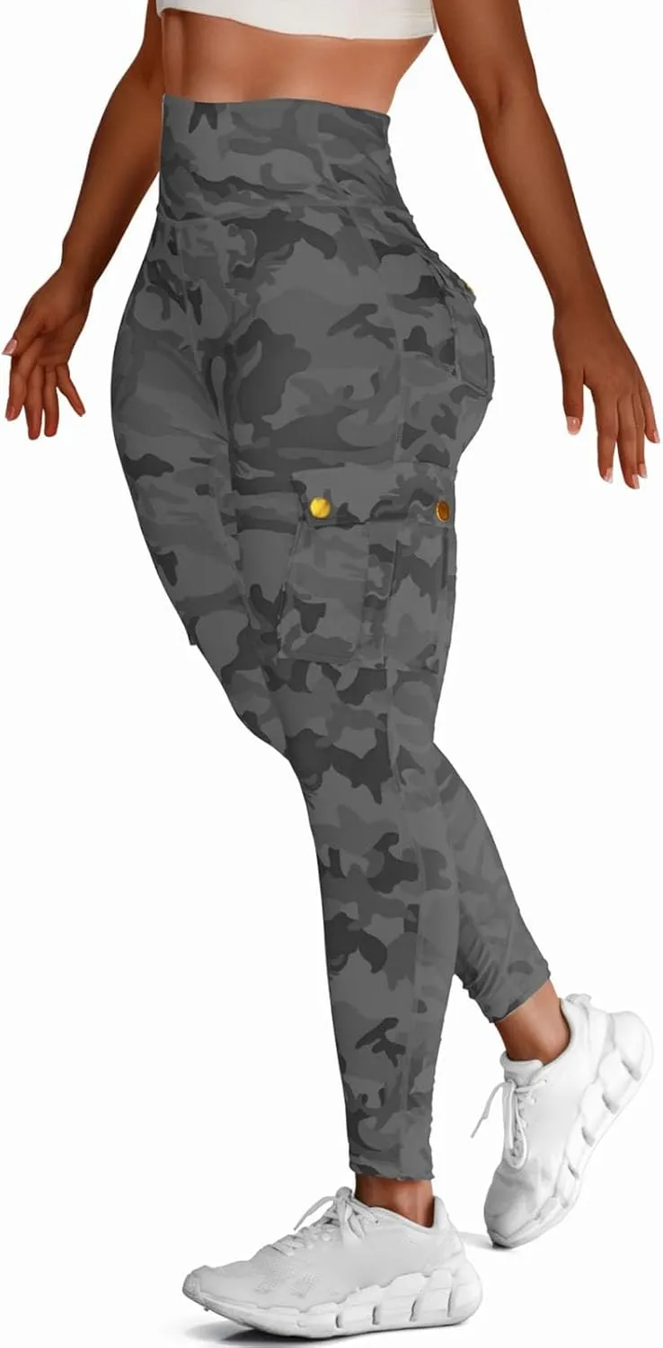 Cargo Leggings with Pockets for Women Camo High Waist Tummy Control Running Yoga Pants Cozy Butt Lifting Leggings