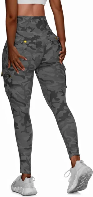 Cargo Leggings with Pockets for Women Camo High Waist Tummy Control Running Yoga Pants Cozy Butt Lifting Leggings