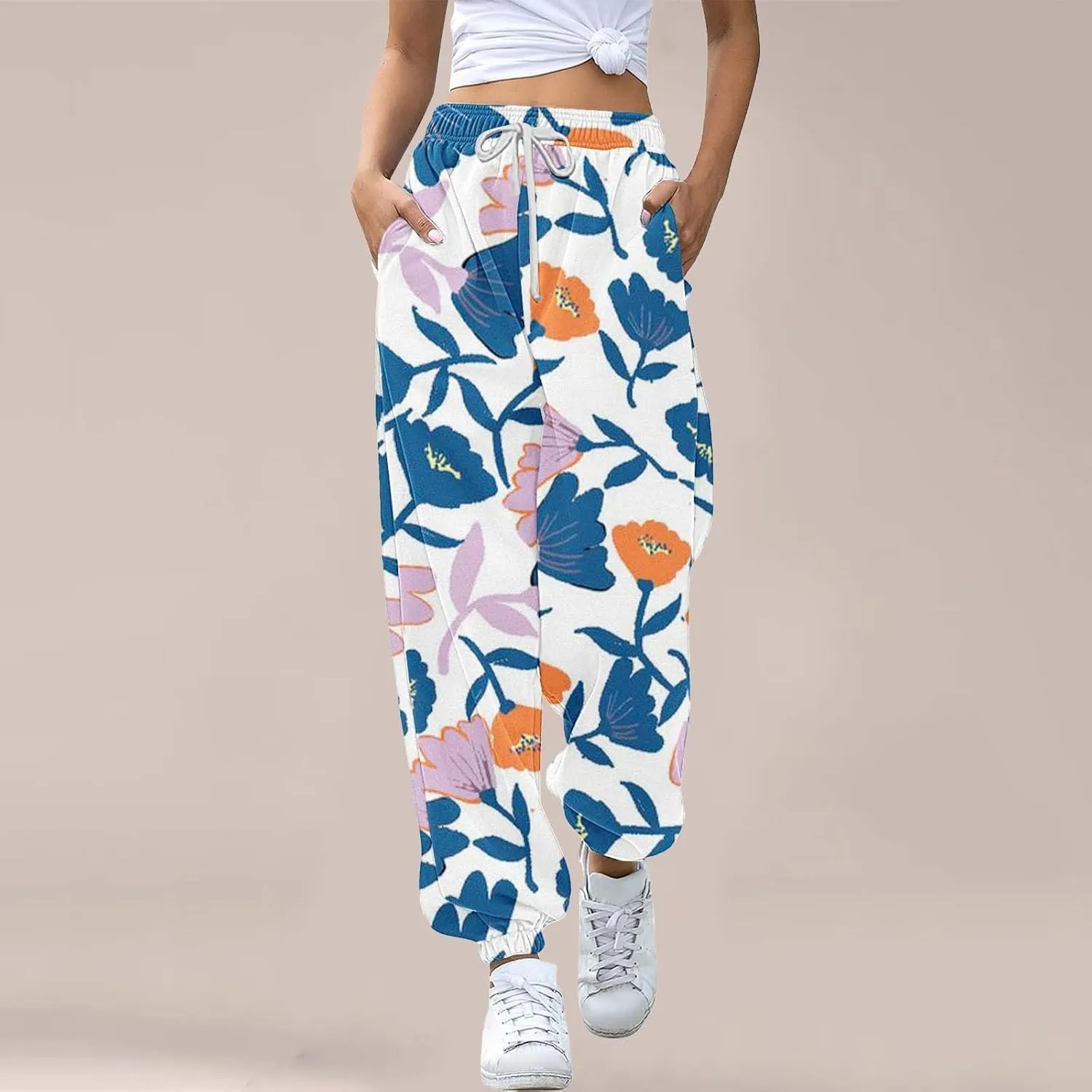 Cargo Sweatpants Women Joggers Pants Workout High Waisted Yoga Pants with Elastic High Waisted Drawstring Loose Pants