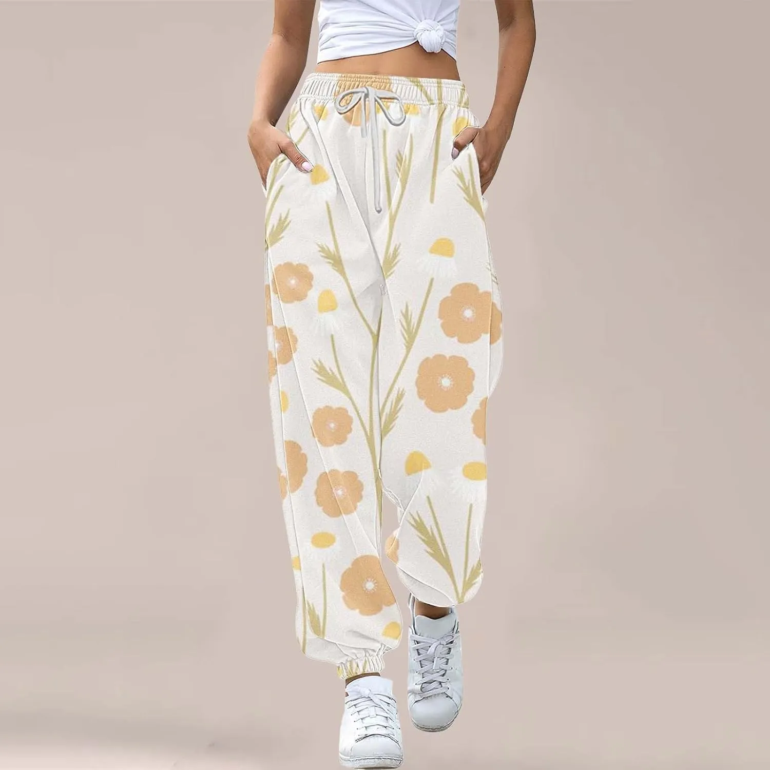 Cargo Sweatpants Women Joggers Pants Workout High Waisted Yoga Pants with Elastic High Waisted Drawstring Loose Pants