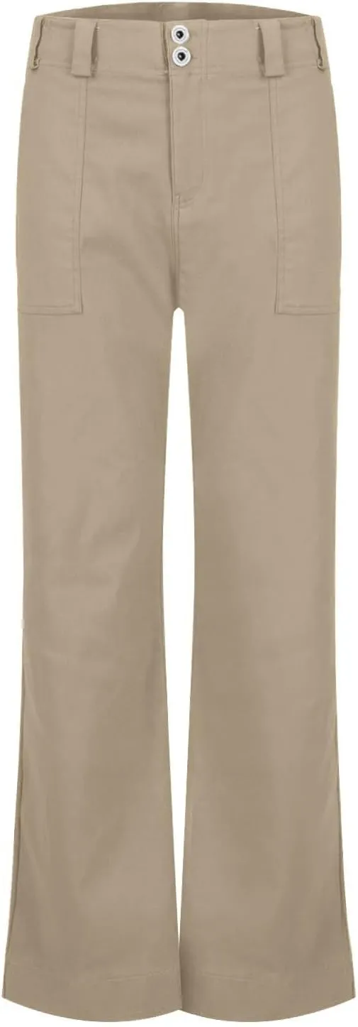 Casual Flare Pants for Women Classic Stretch Twill Pants High Waisted Chino Pants Comfy Wide Leg Pants with Pockets