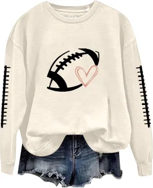 Casual Football Season Shirt Ladies' Round Neck Long Sleeved Printed Solid Long Sleeve Game Day