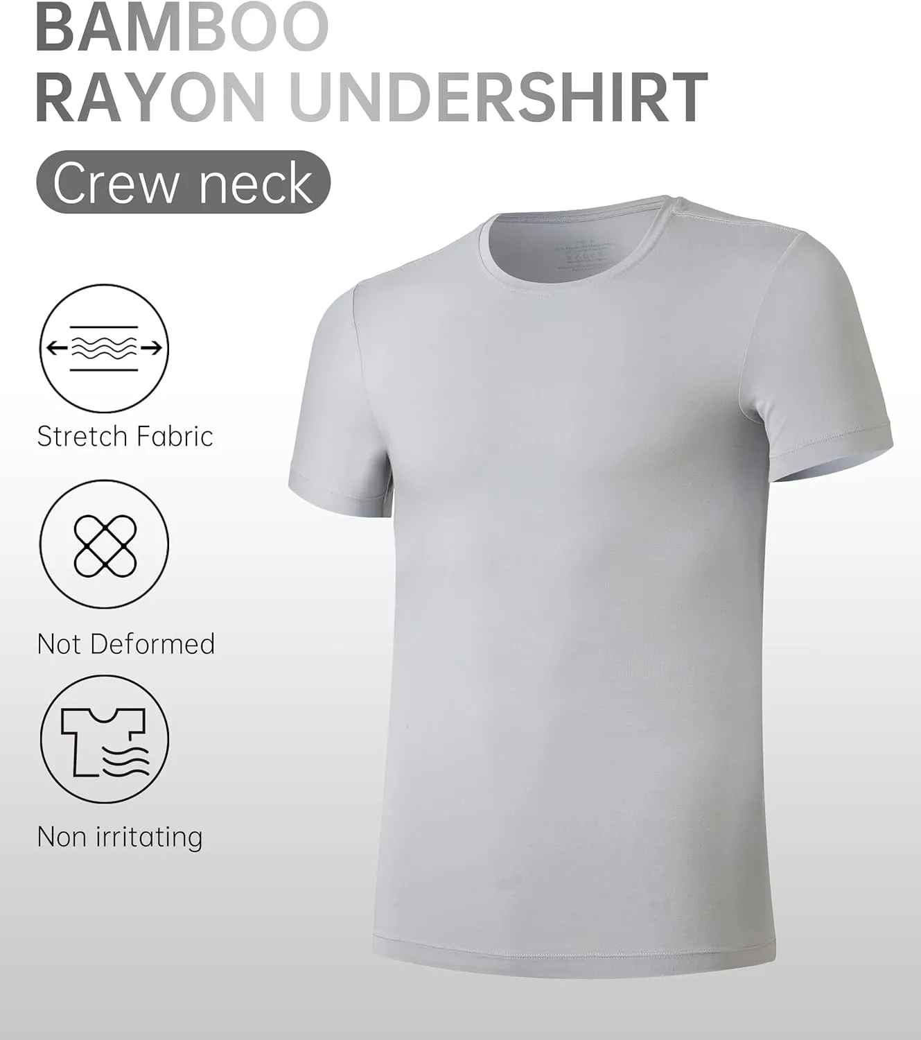 CF Men's Undershirts Bamboo Rayon Moisture Wicking T-Shirts Short Sleeve Crewneck Tees for Men Slim Fit T-Shirts 3 or 5 Pack