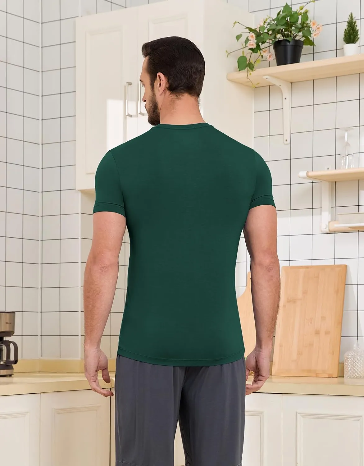 CF Men's Undershirts Bamboo Rayon Moisture Wicking T-Shirts Short Sleeve Crewneck Tees for Men Slim Fit T-Shirts 3 or 5 Pack