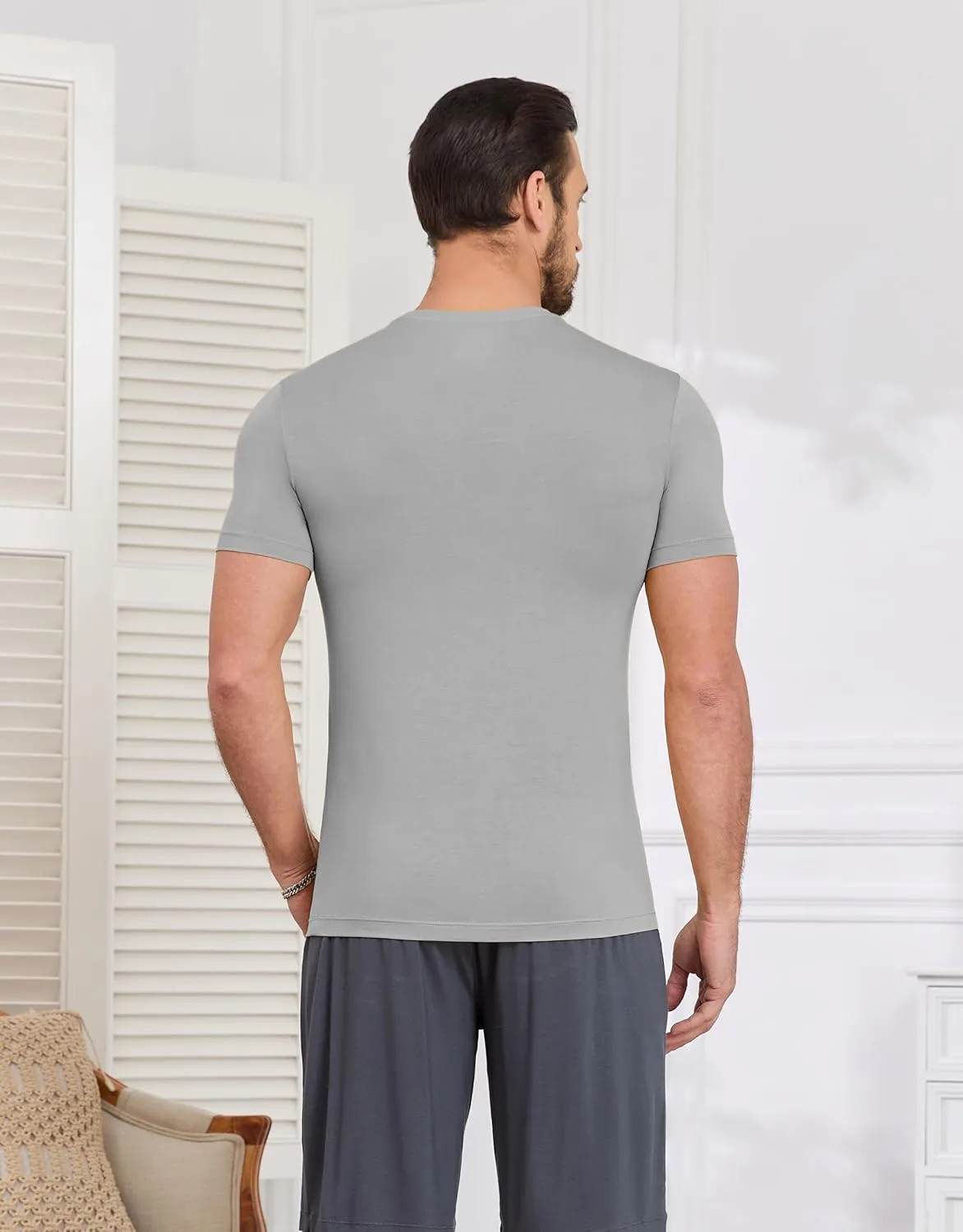 CF Men's Undershirts Bamboo Rayon Moisture Wicking T-Shirts Short Sleeve Crewneck Tees for Men Slim Fit T-Shirts 3 or 5 Pack