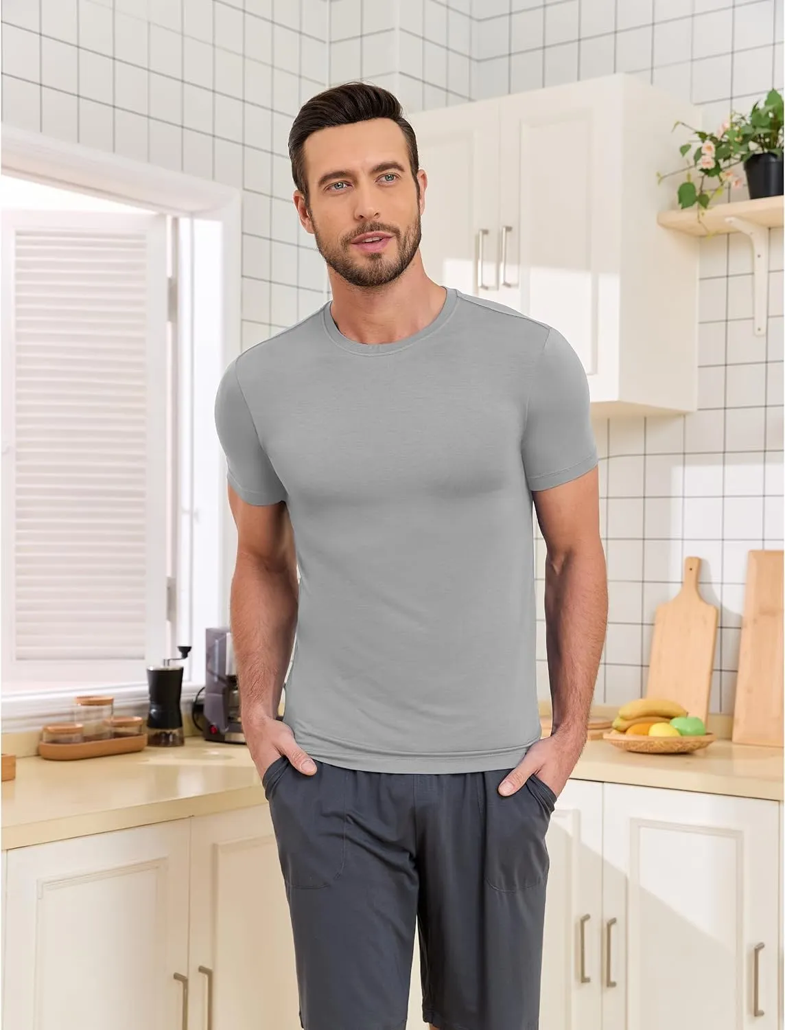 CF Men's Undershirts Bamboo Rayon Moisture Wicking T-Shirts Short Sleeve Crewneck Tees for Men Slim Fit T-Shirts 3 or 5 Pack