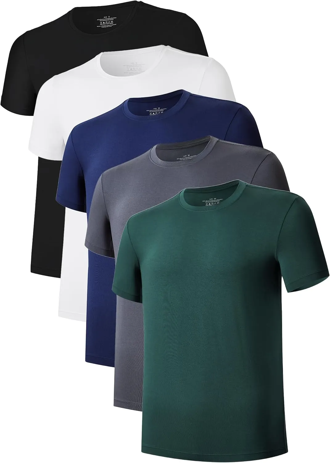 CF Men's Undershirts Bamboo Rayon Moisture Wicking T-Shirts Short Sleeve Crewneck Tees for Men Slim Fit T-Shirts 3 or 5 Pack