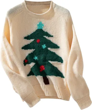 Christmas Sweaters for Women Xmas Reindeer Funny Ugly Sweater Long Sleeve Basic Cable Knit Sweaters Crewneck Cozy Top