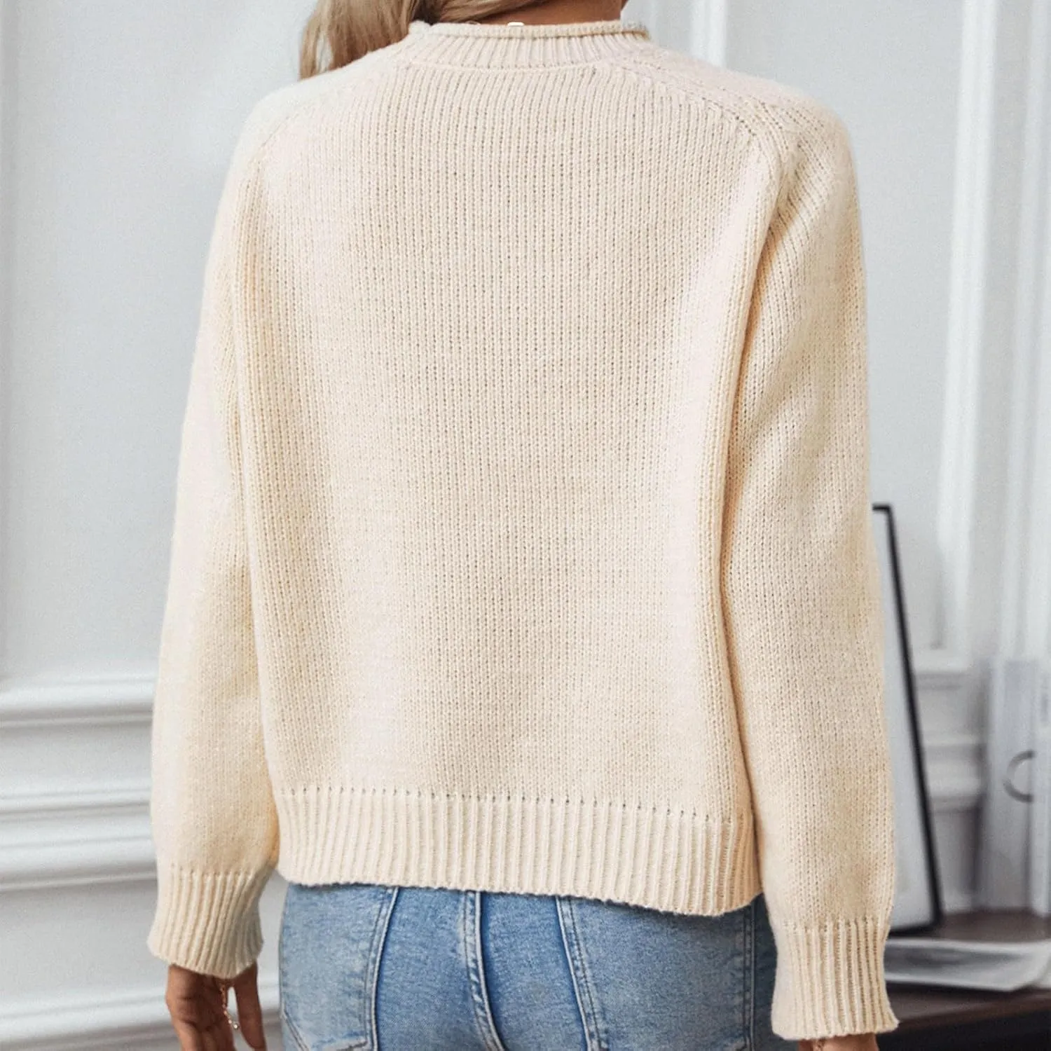 Christmas Sweaters for Women Xmas Reindeer Funny Ugly Sweater Long Sleeve Basic Cable Knit Sweaters Crewneck Cozy Top