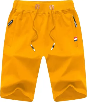 Chrisuno Men's Shorts Elastic Waist Athletic Sweat Shorts with Zipper Pockets