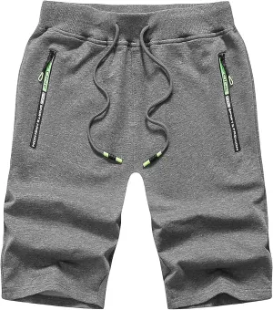 Chrisuno Men's Shorts Elastic Waist Athletic Sweat Shorts with Zipper Pockets