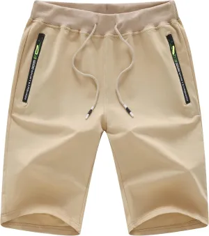 Chrisuno Men's Shorts Elastic Waist Athletic Sweat Shorts with Zipper Pockets